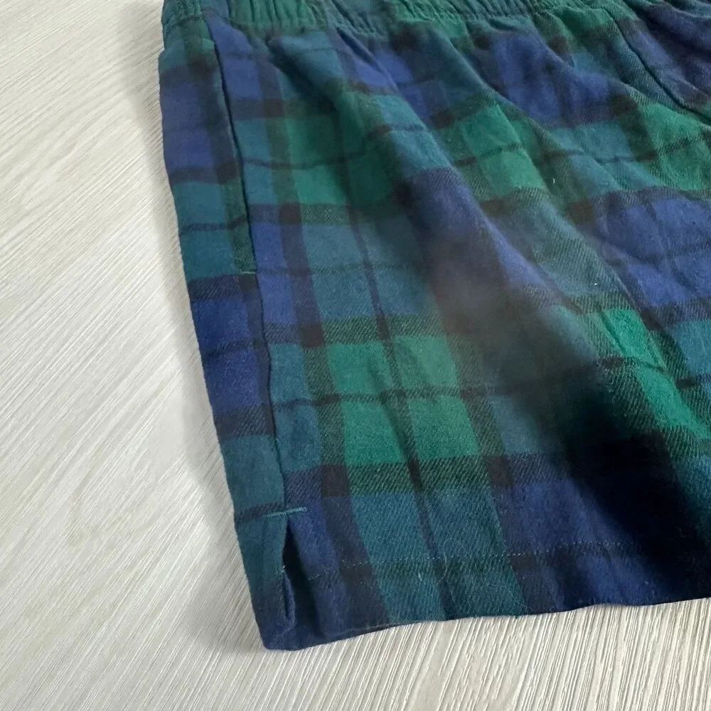 NEW SONOMA Women's XL Blue Green Plaid Elastic Waist 100% Cotton Pajama Shorts
